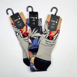 Stance Kids Casual Crew Socks Tiger Floral Print Mid Cushion Youth M Pack of 3